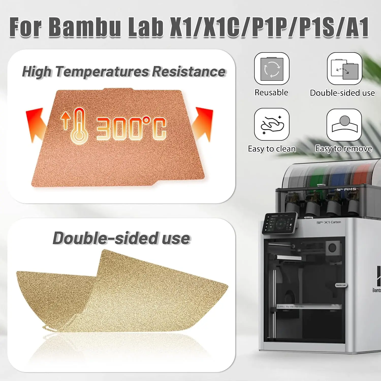 YouQi 257x257 мм 3D-принтер гибкая кровать для печати PEI лист Bambu Lab X1/X1C/X1E/P1P/P1S/A1 3D принтер