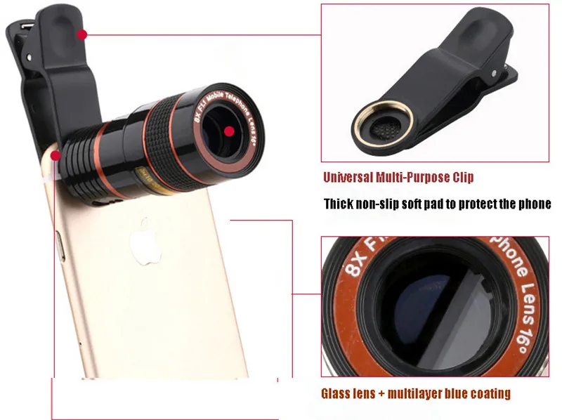 
2020 New Smart Phones Telephoto Lens Zoom Phone Lens 8X Zoom Lens for Mobile Phone iPhone Huawei Android Smartphones 