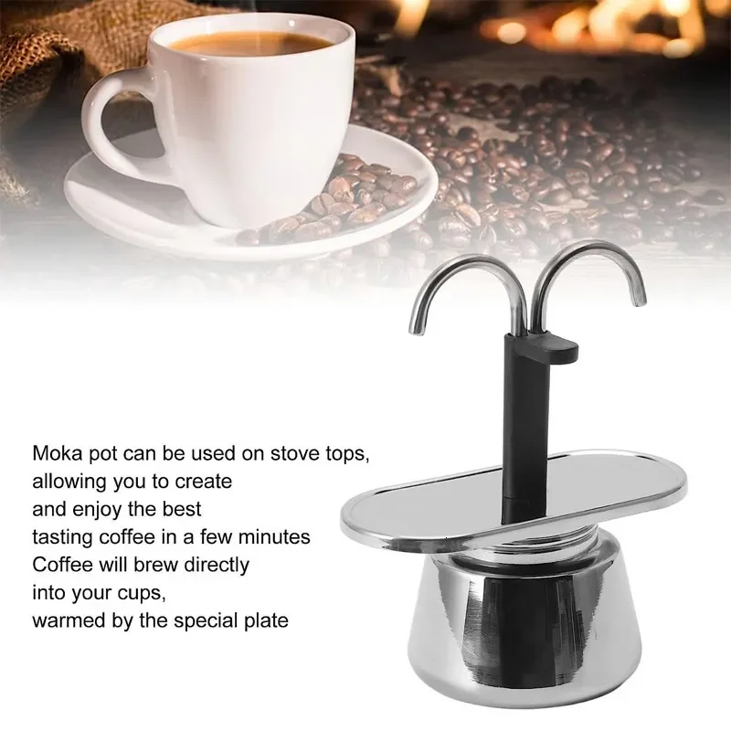 Espresso Moka Coffee Maker Electric Heater Moca Coffee Dispenser Pot and Parts Double Valve Stainless Steel Moka Pot with 2 Cups