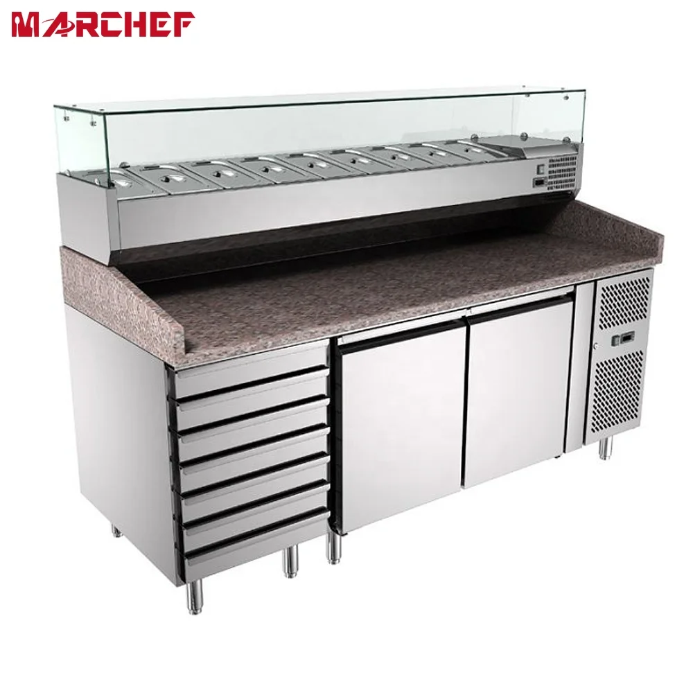 CE commercial Stainless Steel Pizza Prep Table display refrigerator luxury pizza counter