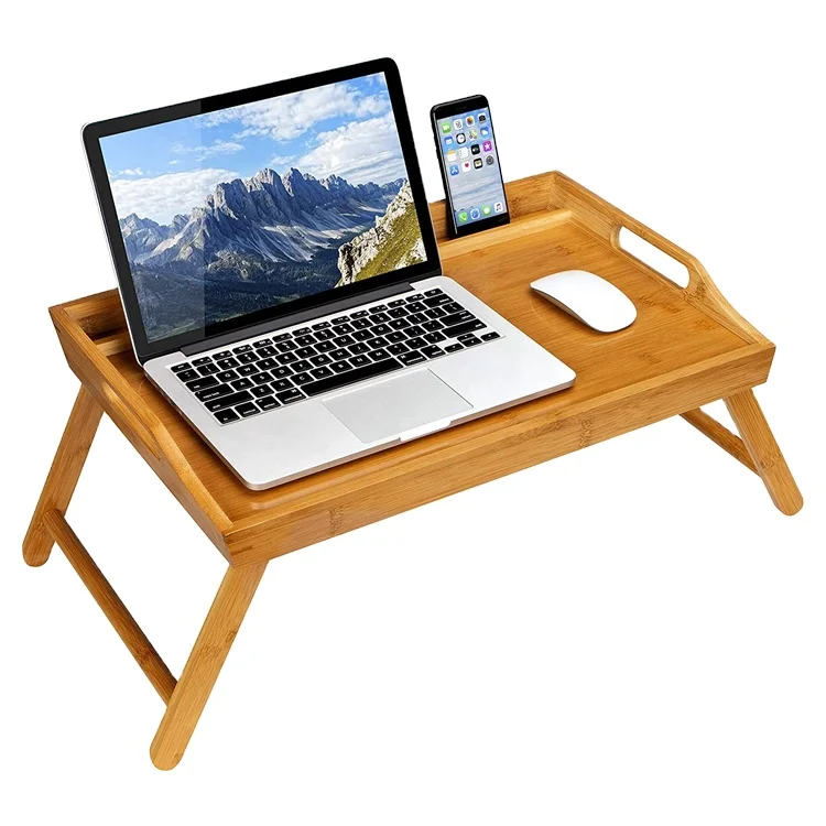 Hot sale contemporary modern cheap Eco friendly custom logo furniture folding bamboo wooden laptop table for bed