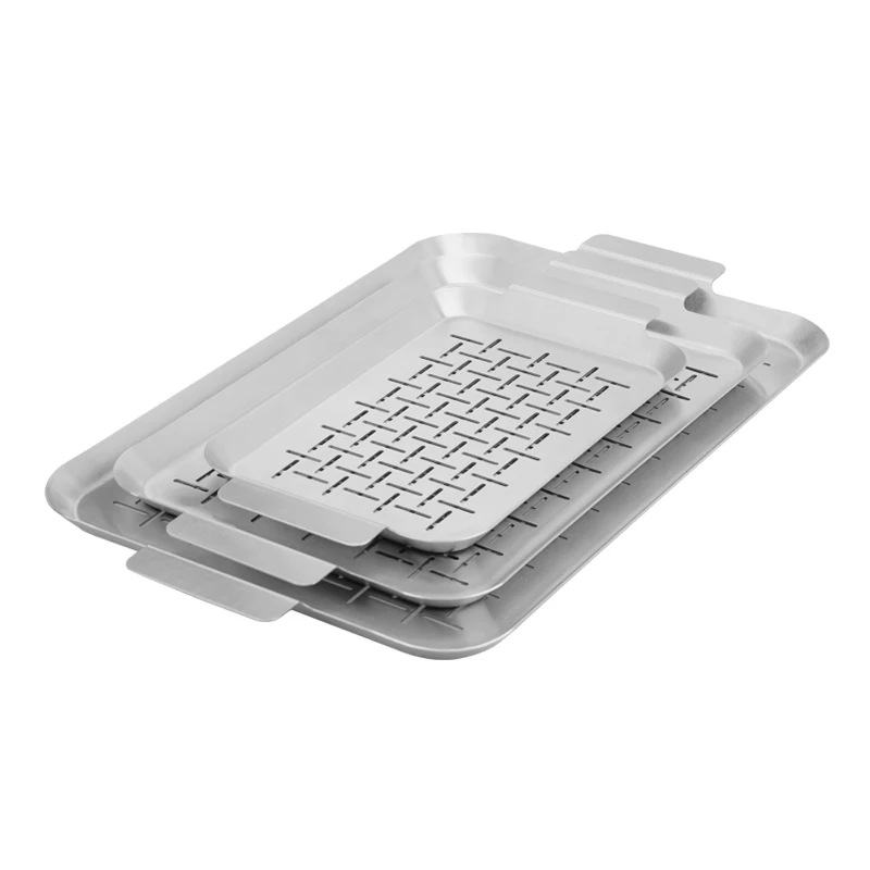 Stainless steel BBQ grill perforated plate 3pcs  barbecue pan set  grill roasting pan