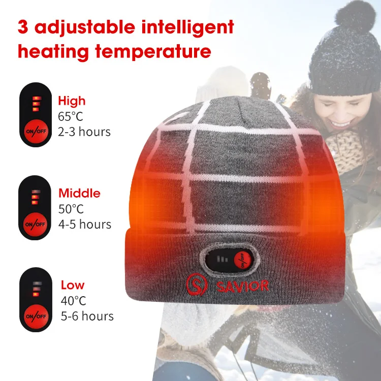 Winter Outdoor Thermal Heat Heating Cap Grey Knitted Heated Beanie Winter Hats For Men And Women