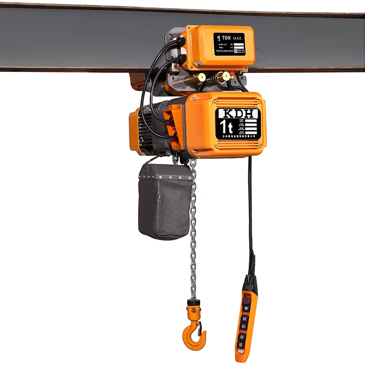 KDH high quality 1 ton single speed traveling type electric chain hoist with trolley