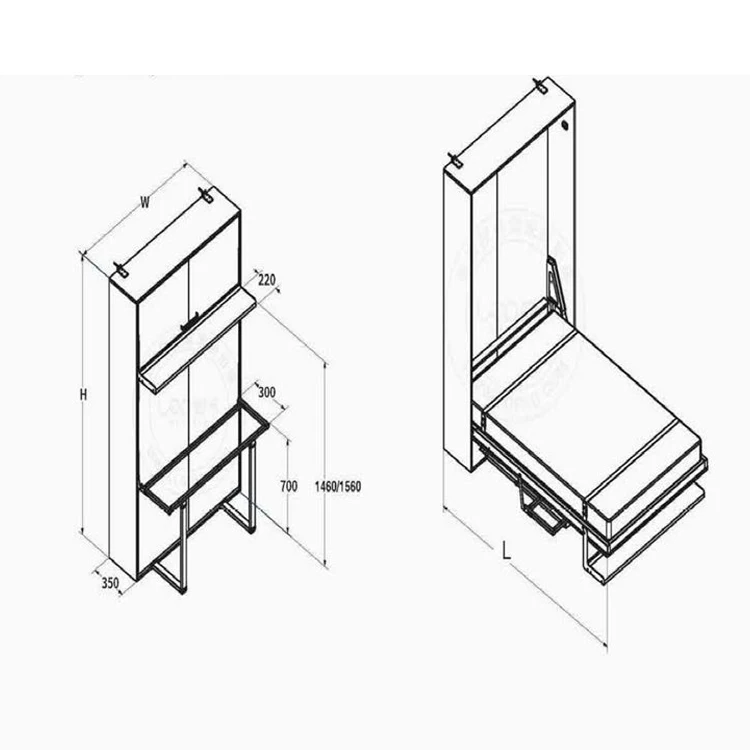 Прочная Вертикальная двуспальная одноместная настенная кровать с подвесным столом для Кабинета