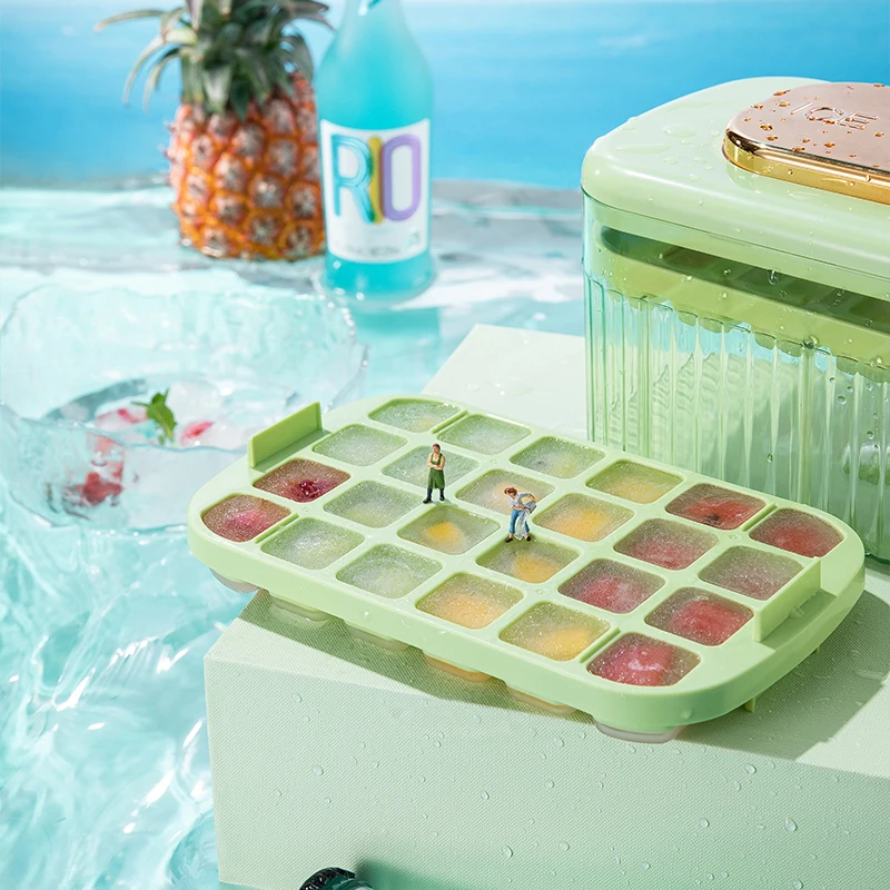 Amazon Ice Cube Tray 2 Layer Food Grade Reusable Durable Ice Tray With Lid And Bin Quick Demould Stackable Ice Silicone Tray