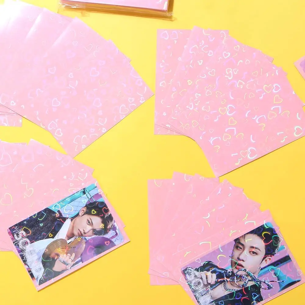 Laser Flashing Heart Kpop Photocard Sleeves Holographic Clear Card Sleeves Card Protector Fit Sleeves Star Photo