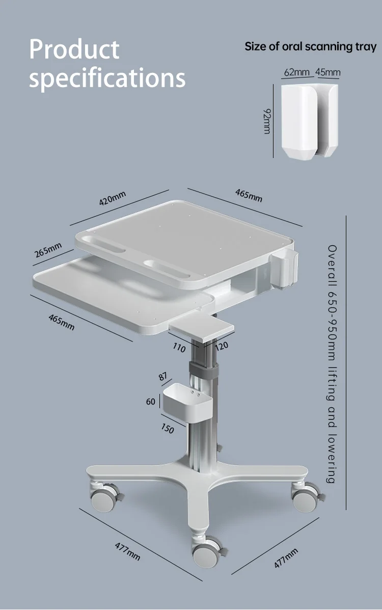 Mobile Hospital Workstation Intra Oral Scanner Cart MTO-3 Large Storage Elevated Platform Oral Scanner For Digital Dentistry