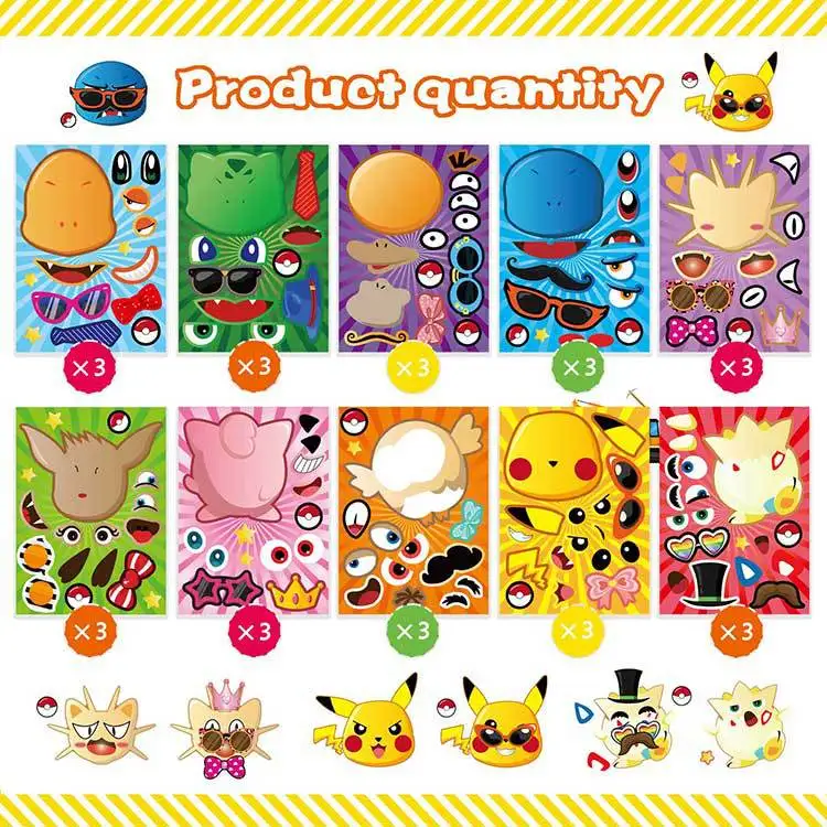 Cartoon Lovely Creatures Sticker 36pcs Puzzle Educational Paint Book Kids Brain Games Anime Monster Pika Psyduck Sticker Magical