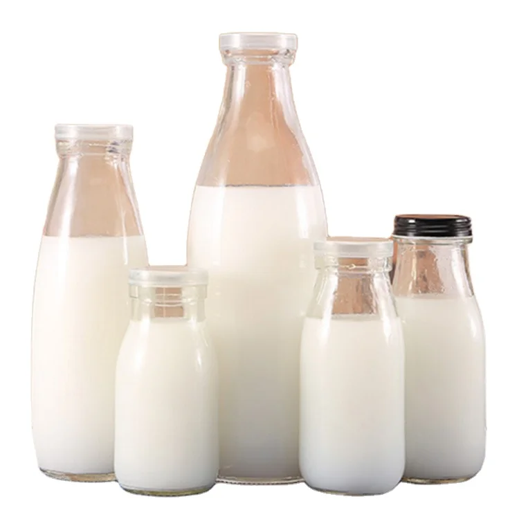 100ml 200ml 250ml 500ml 1000ml empty glass milk bottle with plastic/plate cap juice beverage drinking clear glass bottles