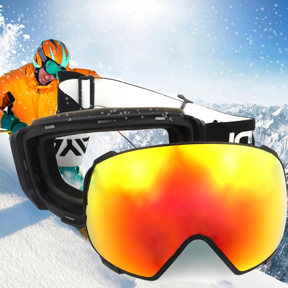 UV400 Protection Skiglasses Sport Snow Board Eyewear OEM Custom Anti Fog Ski Glasses googles Straps Magnetic lens Ski Goggle