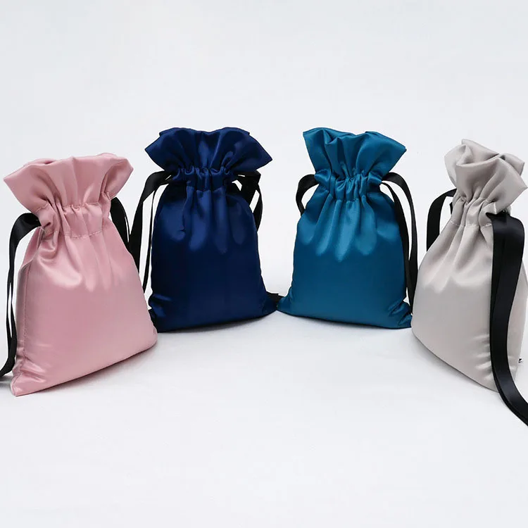 customized small satin jewelry bag non woven packaging pouch cosmetics drawstring bag with string velvet packing bag