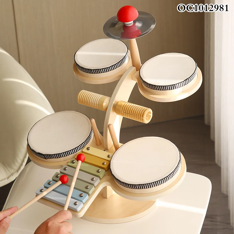 Wholesale baby early educational toys montessori hand drum percussion musical keyboard instrument wooden toy small drum kids