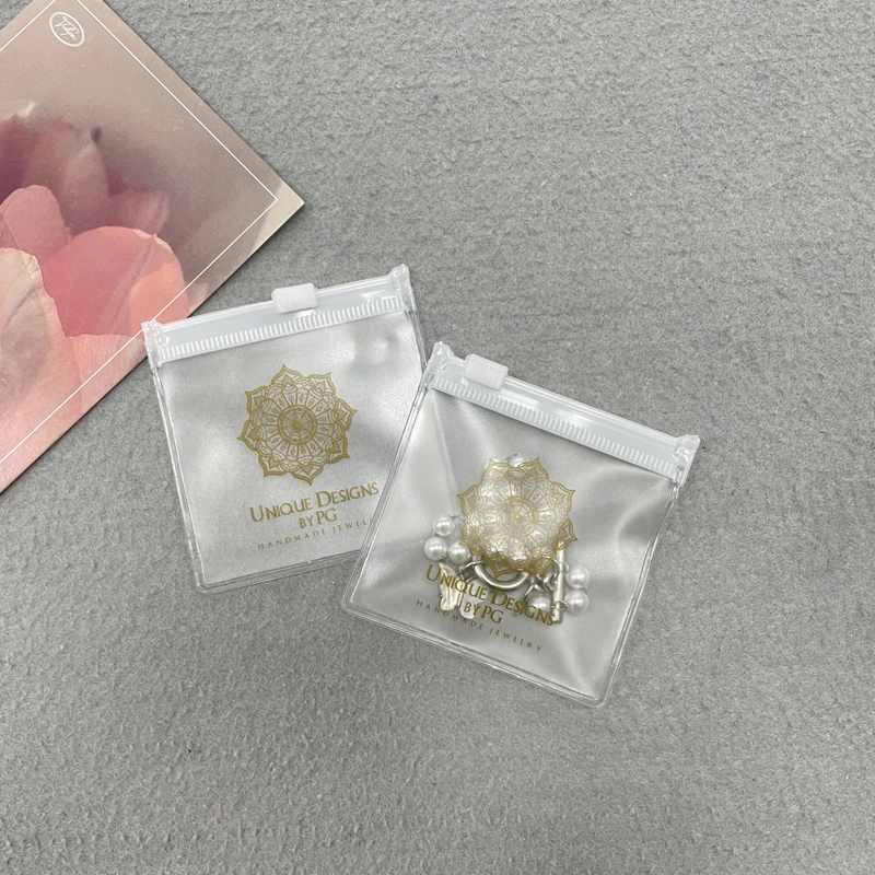 Mini Bags for Earrings Packaging Custom Zip Lock Bags Zipper Bag Clear with Logo Small Frosted Jewelry Boutiques Plastic PVC