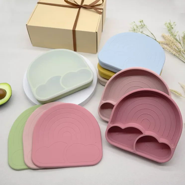 Food Grade BPA Free Divided Kids Feeding Set Baby Silicone Suction Plate