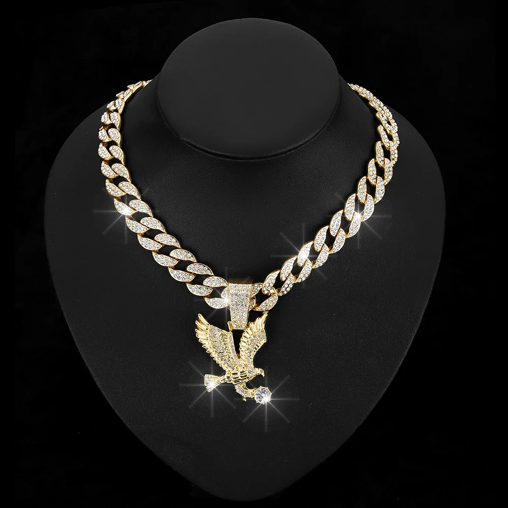 High Quality 18k Gold Plated Stainless Steel Falcon Eagle Necklace Jewelry Luxury Bling Zircon Stone Necklace for Women