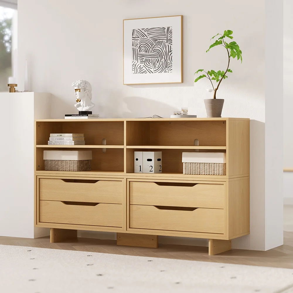 Only B2B Boori Wooden Open Book Shelf Storage Cabinet With 4 Drawers