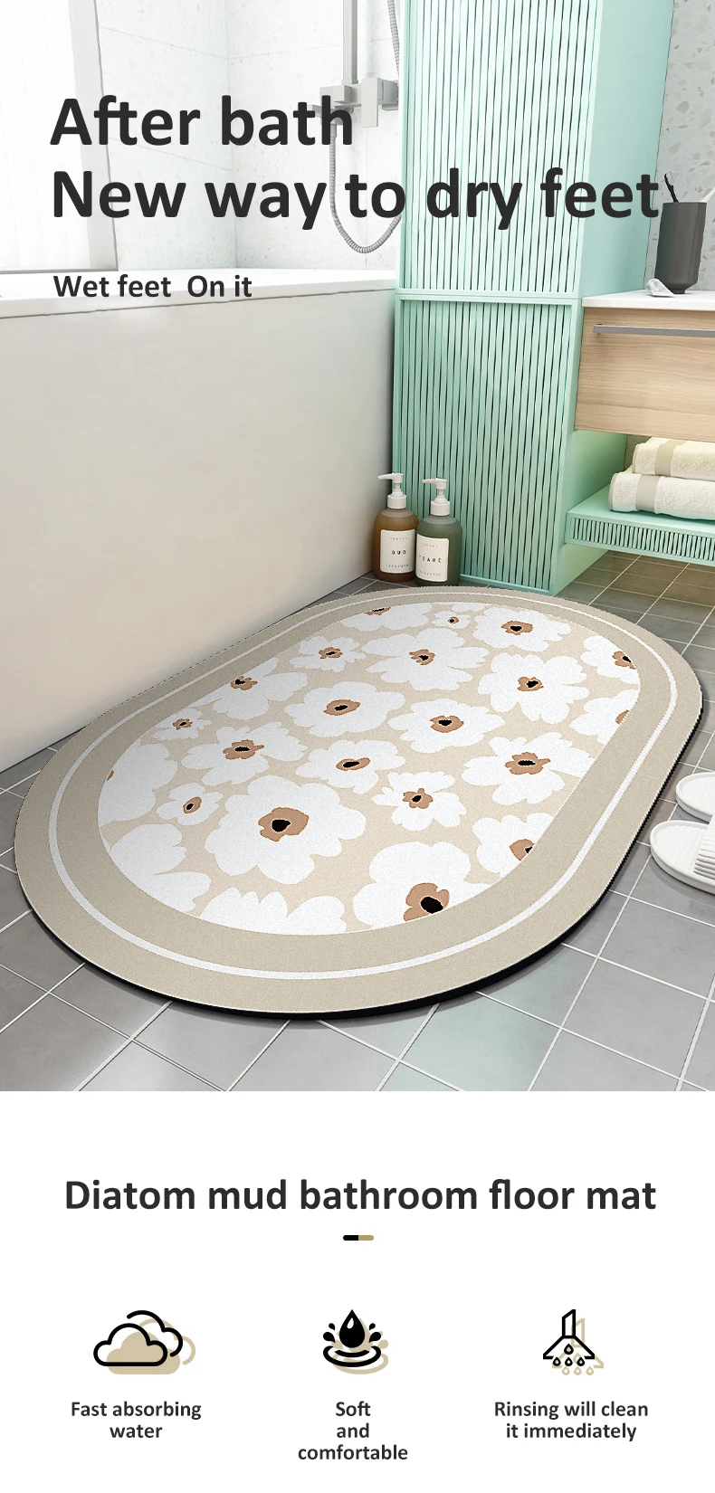 2024 Anti-Fatigue Diatom Bath Mats Non-Slip Water-Absorbent Sponges Boosting Home Hygiene for Exercise Kitchen Bathroom Door