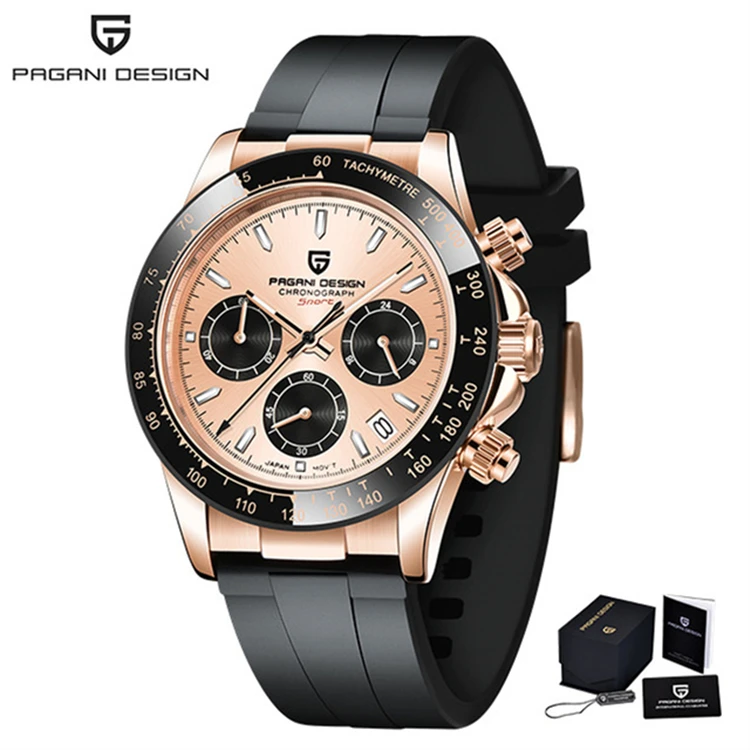 PAGANI DESIGN Watches with free original box Quartz Date Luxury Gold Wristwatch Men Chronograph Japan Clock Silicone watch