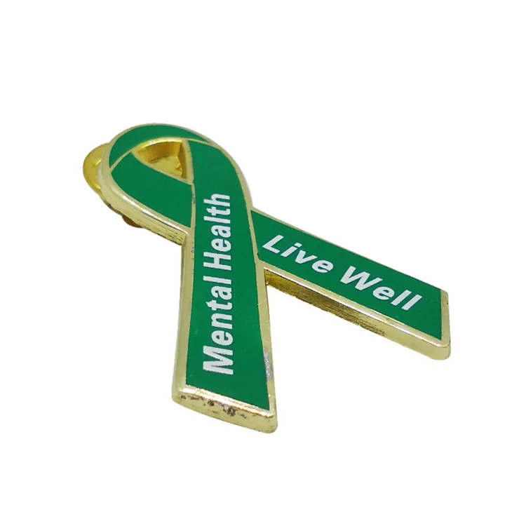 Custom breast cancer awareness health lapel pin green metal cross ribbon enamel pins