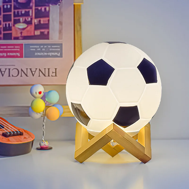 3D Football Lamp Brightness Adjustable Night Light USB Powered Table Lamp Wood Base for Bedside Home led lamp soccer ball