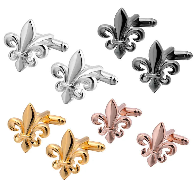 Silver Metal Gold Plating Rose gold Men Cuff Links Gunmetal Black Fleur De Lis Cufflinks