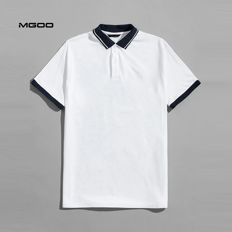 MGOO white  regular fit  short sleeve shirt business dress with button front custom embroided logo t shirt men polo shirt