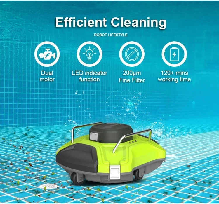 Mini Automatic 2-Hour Working Time Robot Vacuum Cleaner 5000mAh High Suction with Self-Parking Feature Swimming Pool Cleaning