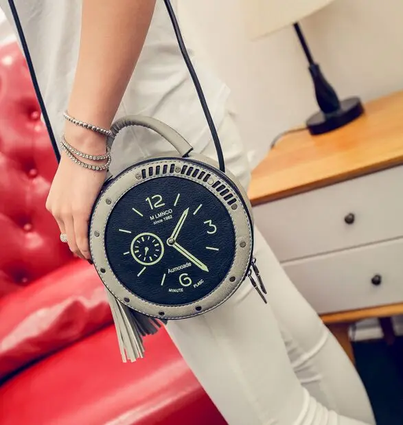
Newest High Quality Clock Design Mini Shoulder Bag Travelling Sports Tote Bag Lady Handbags Custom Logo with tassel 