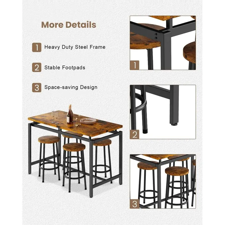 Modern Bar Dining Table Set For 4 Counter Height Dining Table with 4 Stools for Dining Room Apartment Furniture
