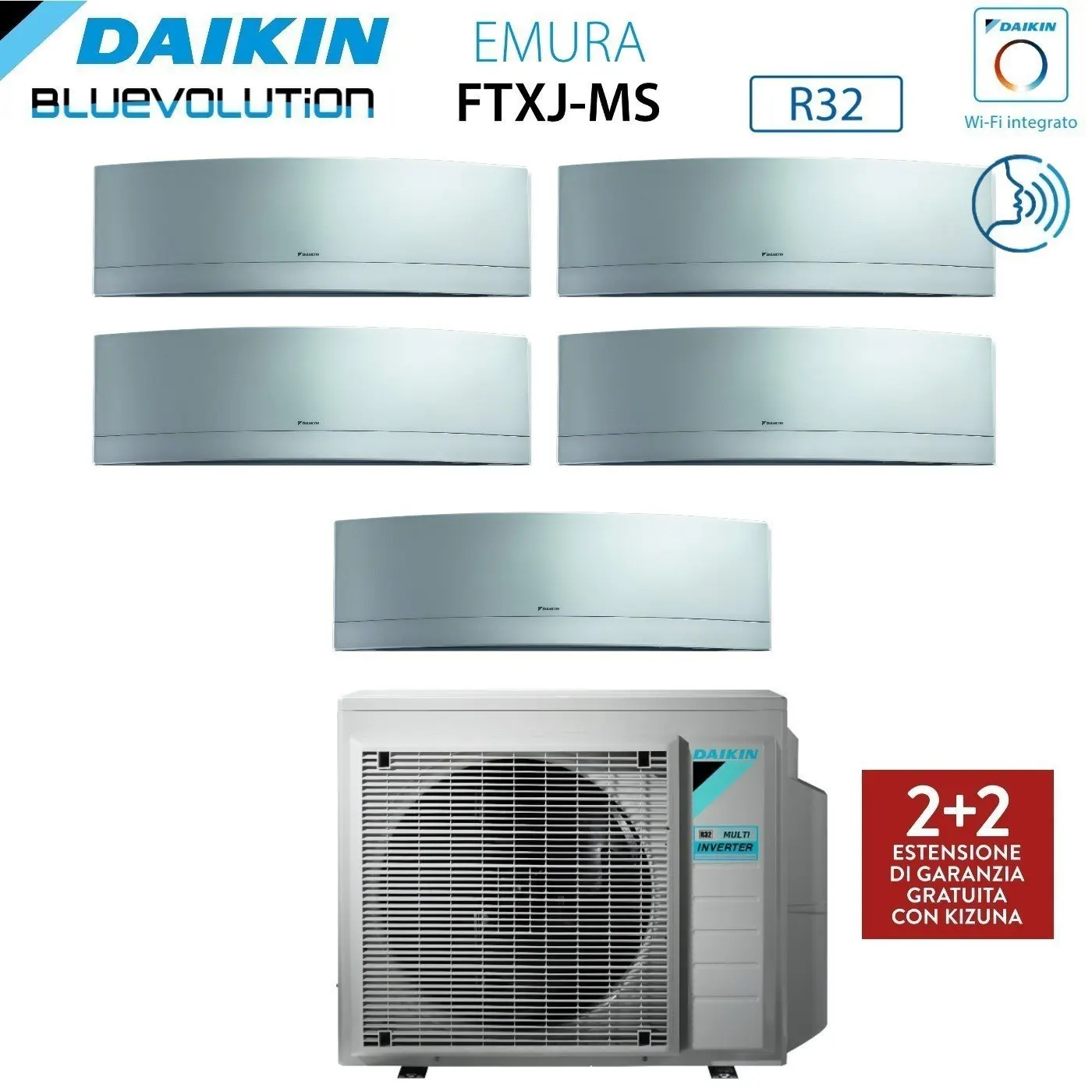Climatizzzatore Condizionatore Daikin Bluevolution Penta сплит-Инвертор серии EMURA SILVER 9 + 12 con 5MXM90N R-32 Wi-Fi Inte