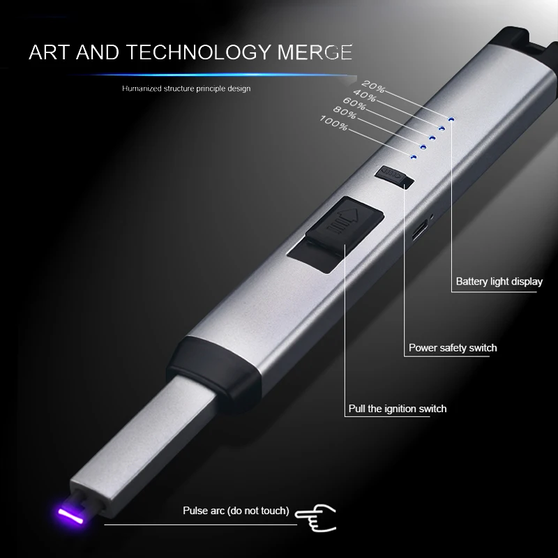 Прямой завод продает настраиваемую креативную свечу USB барбекю ветрозащитная однодуговая зажигалка