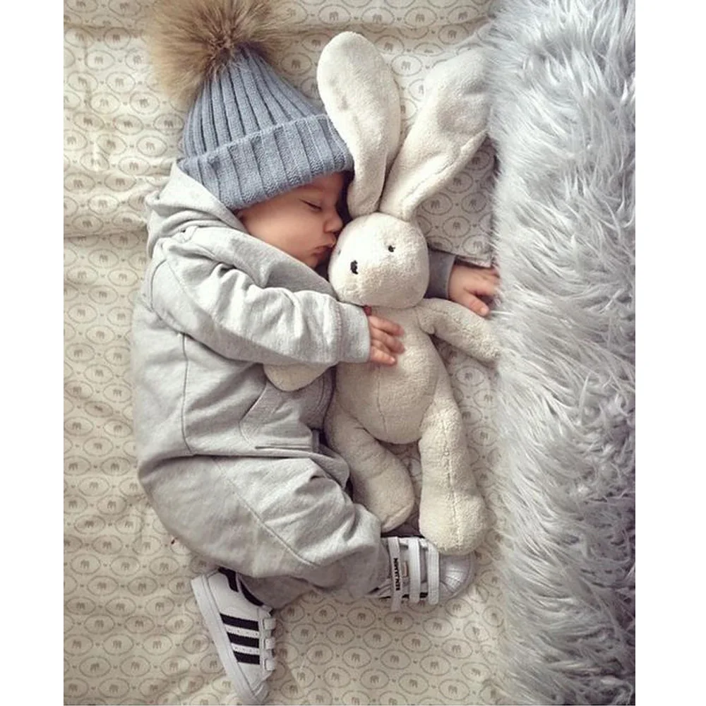 Детская вязаная шапка на заказ на осень и зиму, однотонная эластичная вязаная шапка, милый коричневый плюшевый шар, теплая детская вязаная шапка для детей, От 0 до 3 лет