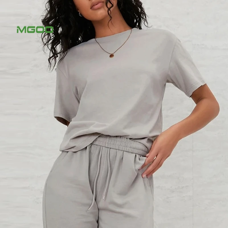 
MGOO 100% pima cotton blank grey basic personalized short sleeve basic t-shirt 