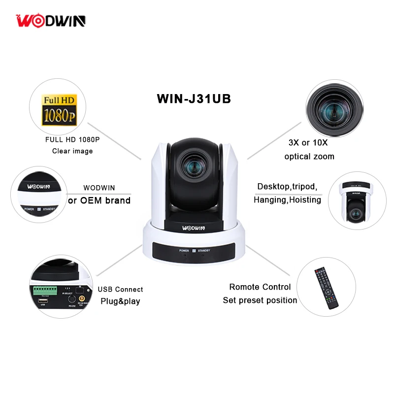 Factory Professional OEM HD 1080P USB PTZ Optics Zoom  Video Conference Camera