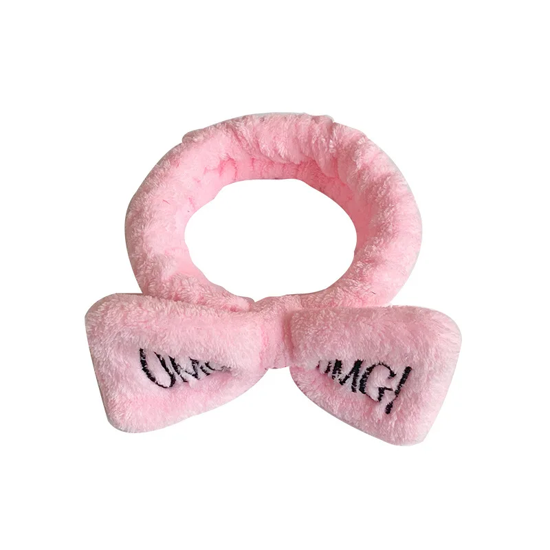 Custom Fleece Headwear OMG Girl Bow Headband for Washing Face Women Cosmetic Makeup Elastic Hair Bands Hair Accessories