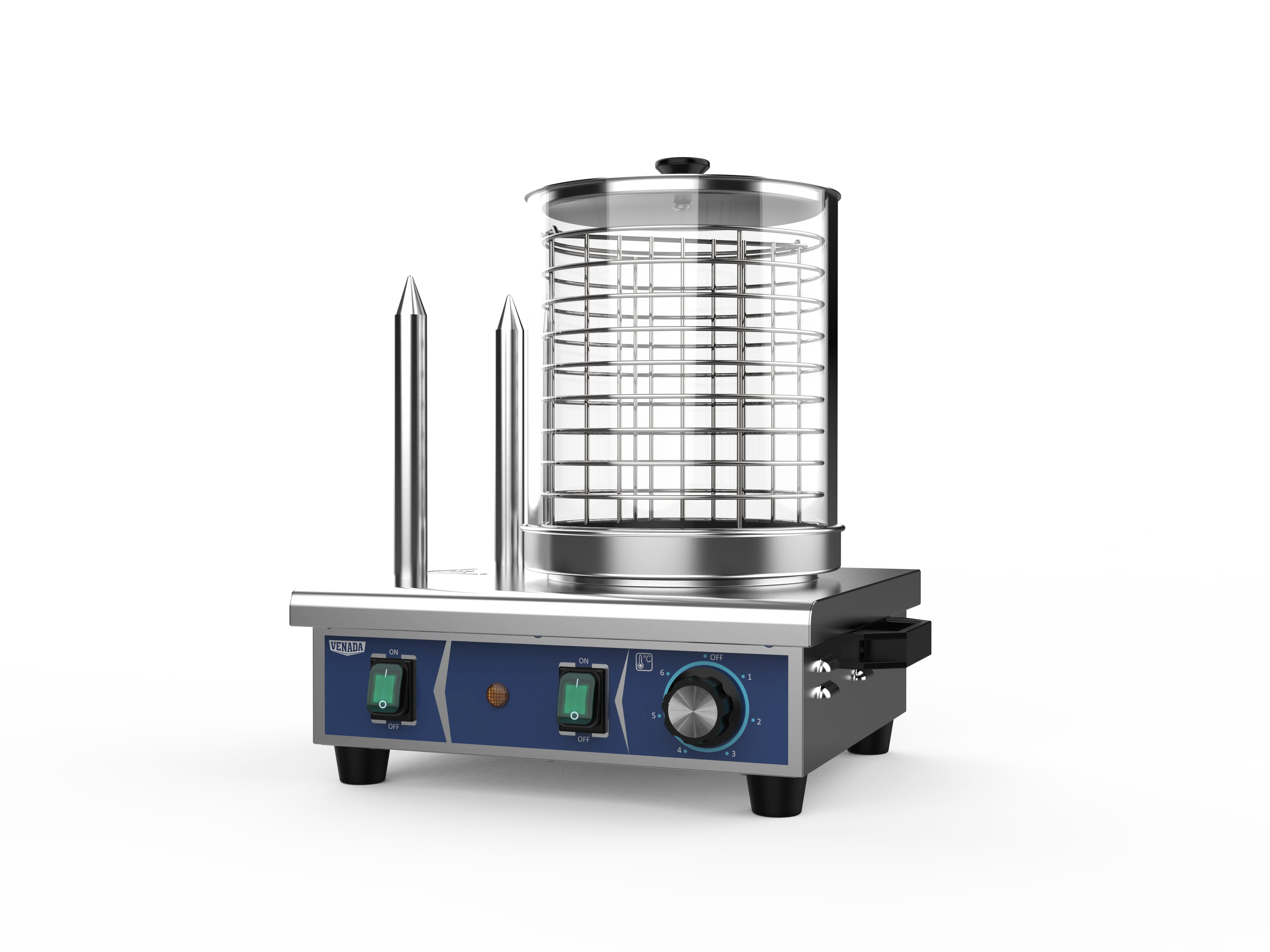 China Factory Wholesale Commercial Cylinder Glass Sausage 2 Sticks Hot Rolling Dog Machine With Warmer Equipment