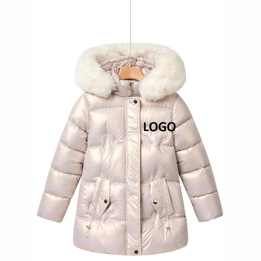 custom logo OEM Girls Winter snow blazer Fur Hoodies Outerwear Thick Warm windproof Jackets children coat