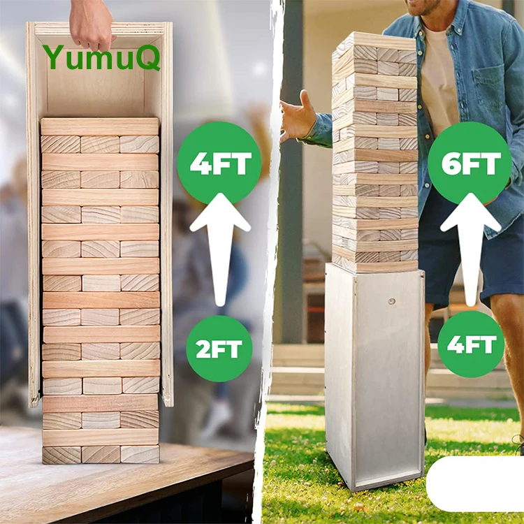 YumuQ Wholesale Wooden Giant Building Toys Tumbling Tower Blocks Stacking Game Pine Wood 54