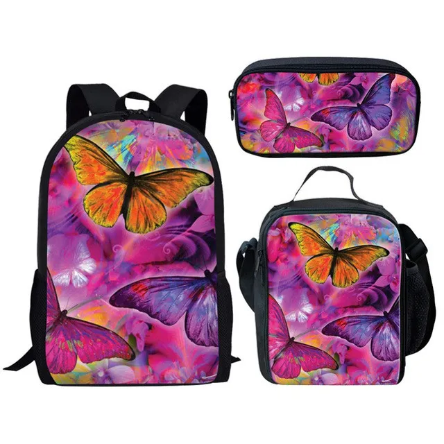Children School Backpacks Fashion 3 PCS/SET Butterfly Printing Shoulder Bags for Teenage Girls Cool Bookbags
