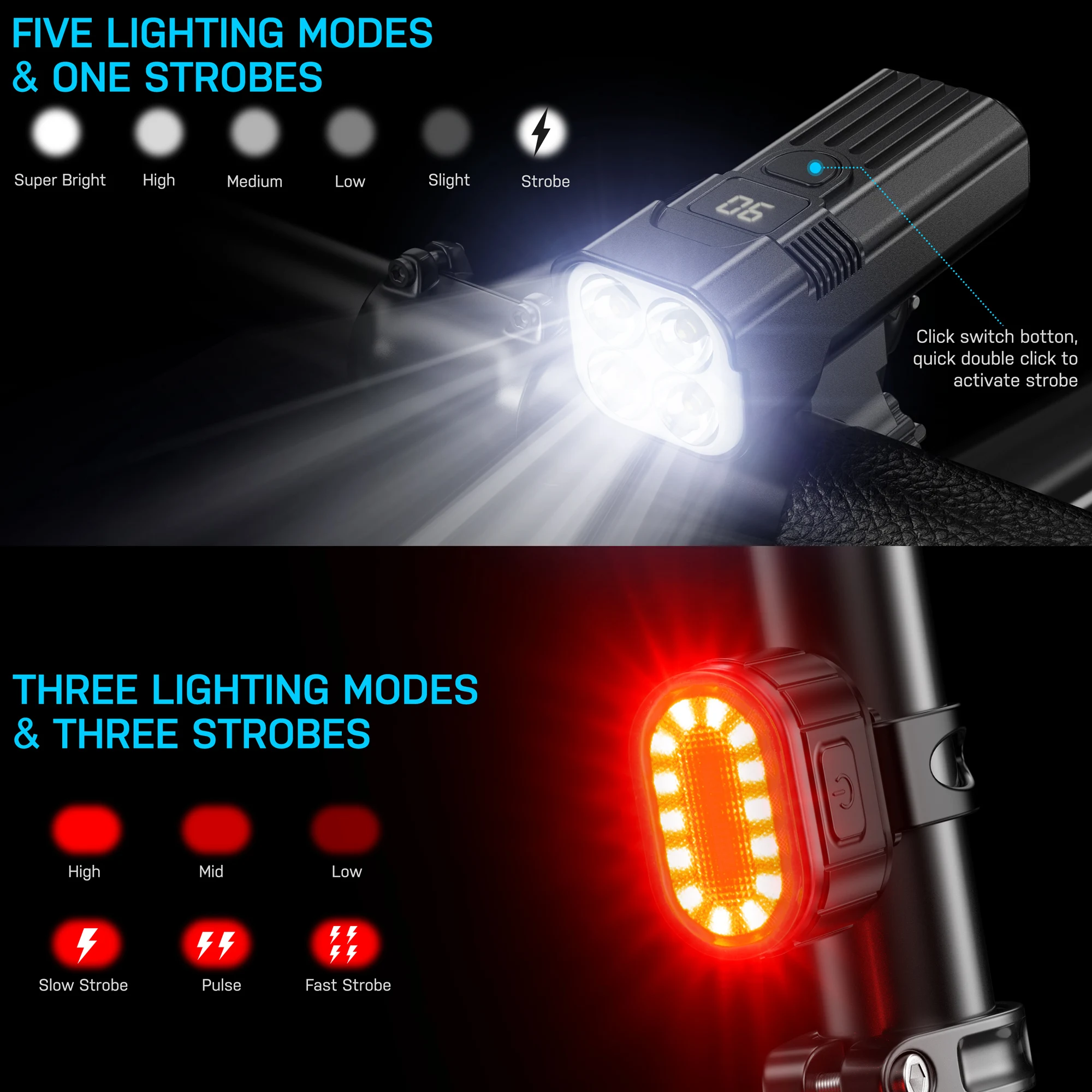 LED Bicycle Safety Riding Light Waterproof Cycling Bicycle Light USB Bike Light Set