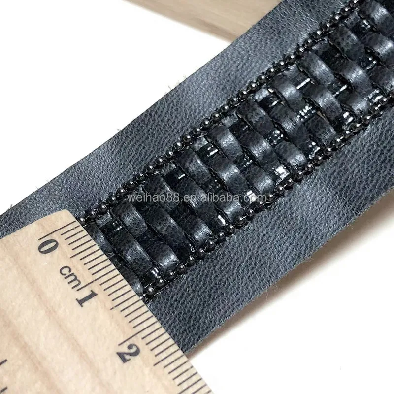 Pu leather lace trims for jacket chains trims  PU brand trims  customized  garments/bag shoes accessories