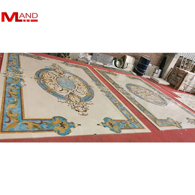 Fashion Lobby Cream Marfil waterjet marble Medallion Marble Design For Floor