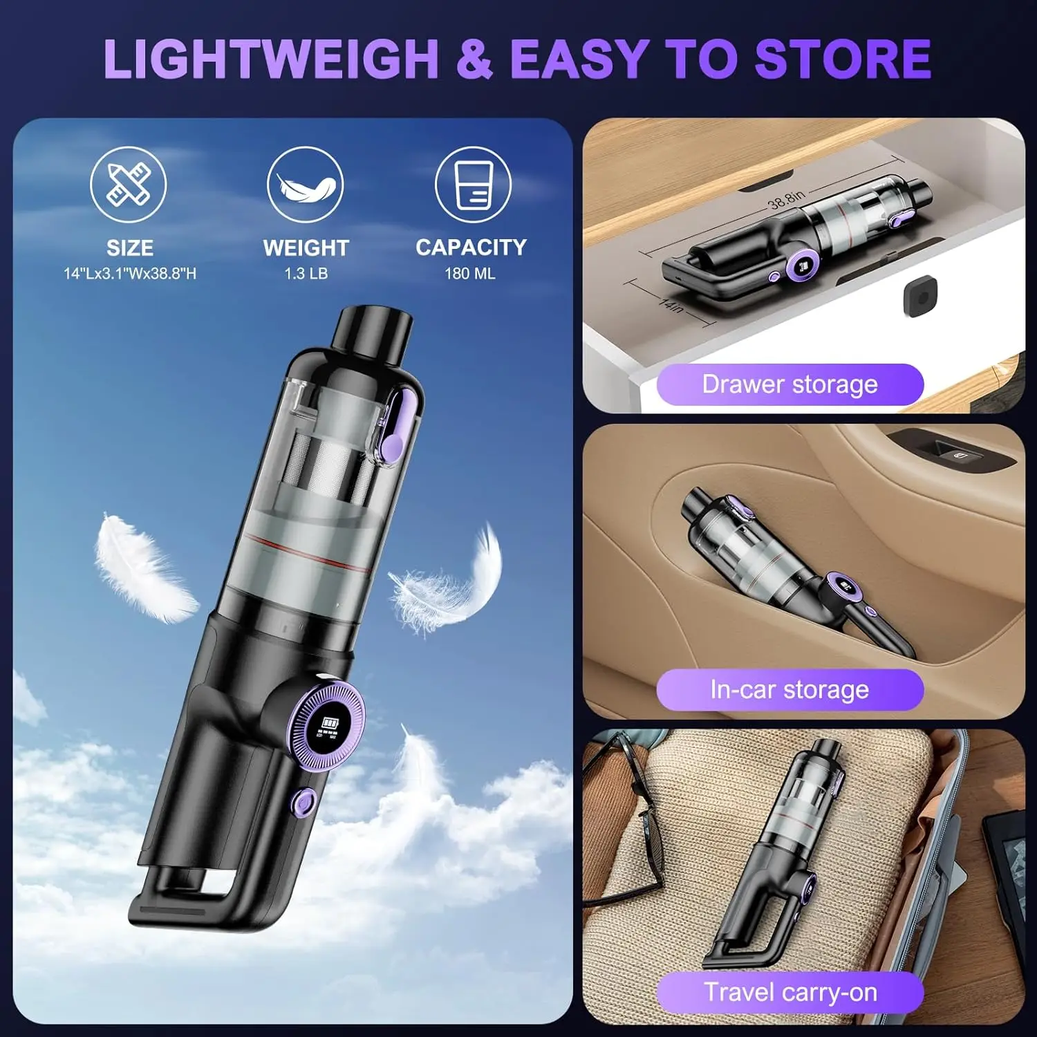 High Power 14000PA Car Vacuum Cleaner Electric Compressed Air Duster & Blower With LED Light