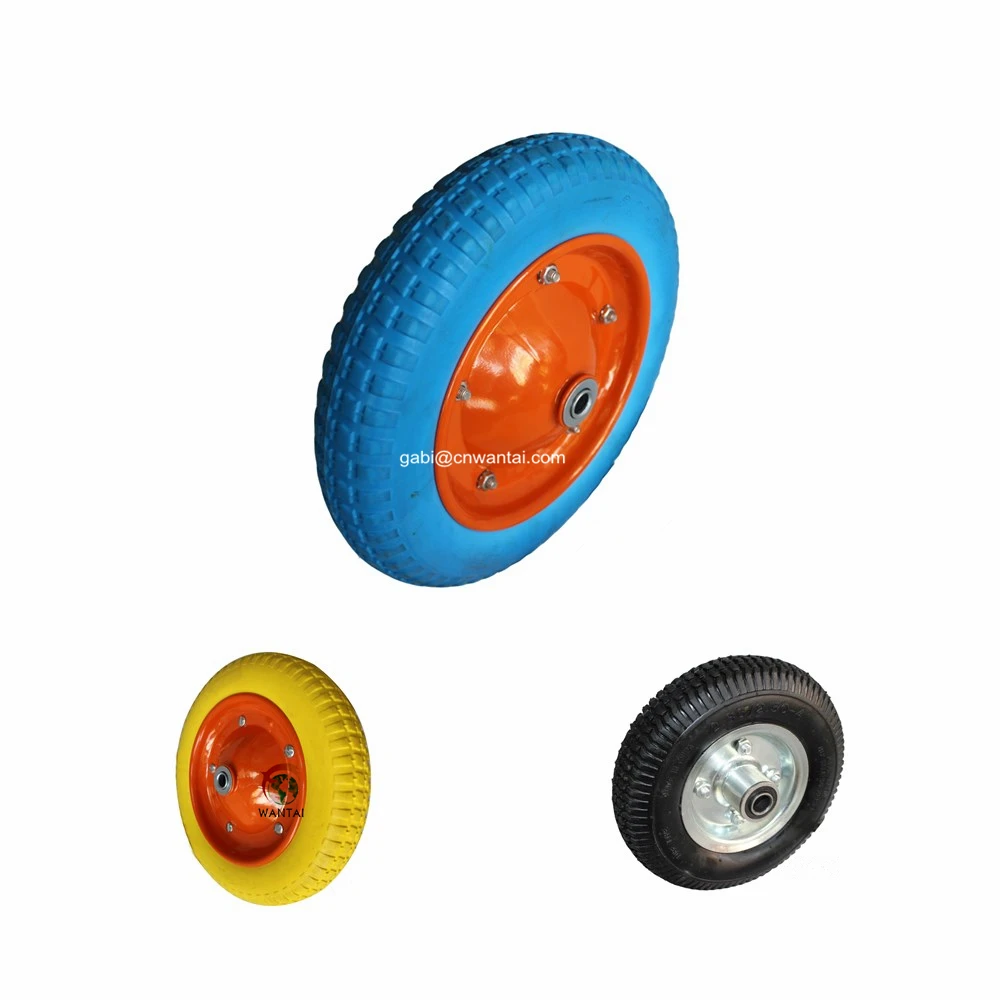Manufacturer heavy duty 16 inch 400-8 Flat Free PU Foam Solid Tire Wheel