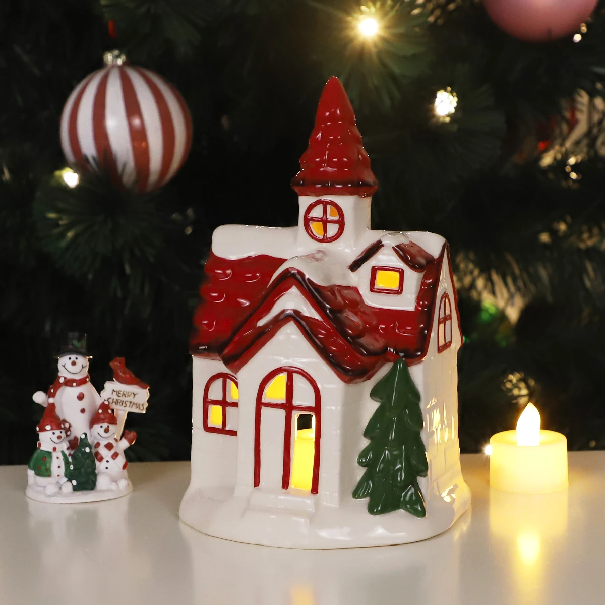 Светодиодные рождественские керамические деревенские дома маленькие фарфоровые предварительно освещенные светодиодные Рождественские Зимние оптом