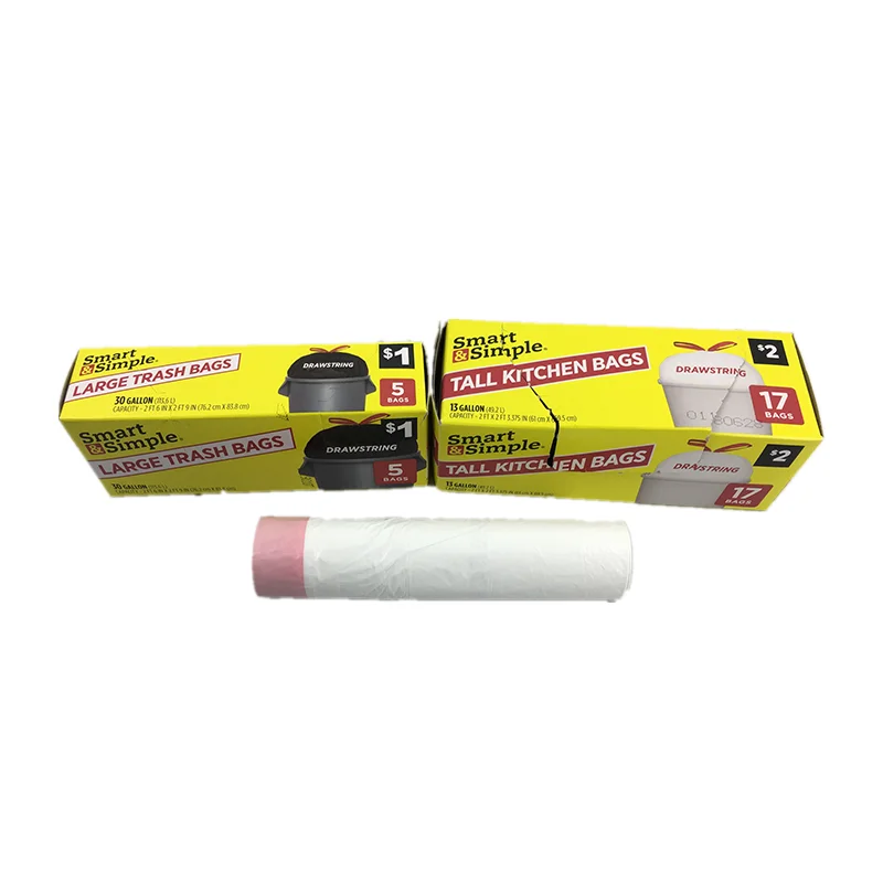 100% Biodegradable Drawstring Plastic Bags Garbage Bag 13-30 Gallon Garbage Trash Bags with Draw String