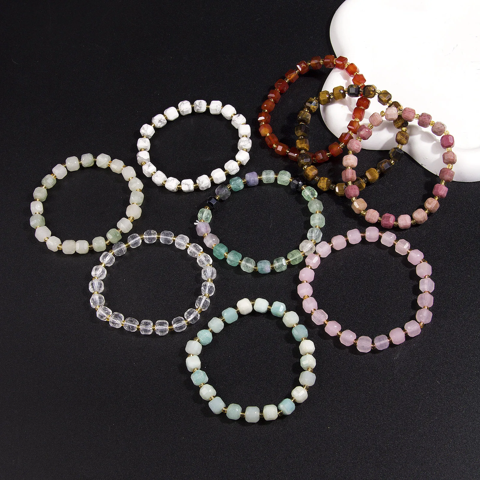 faceted  square bead bracelet tiger eye sodalite Hot sell bracelet  Natural Beads silver obsidian black agate energy bracelet