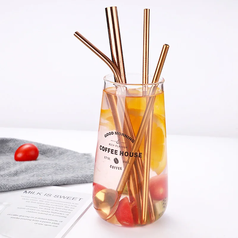 SMT 6PCS Reusable Boba Metal Straws Stainless Steel Drinking Straw Set With Spoon Cleaning Brush & Travel Case