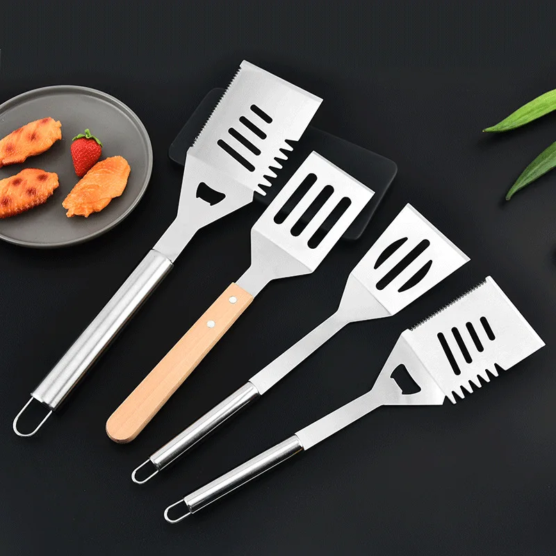High Quality Outdoor Camping Barbecue Accessories Grilling Tools Stainless Steel Wooden Handle Grill Tool BBQ Shovel